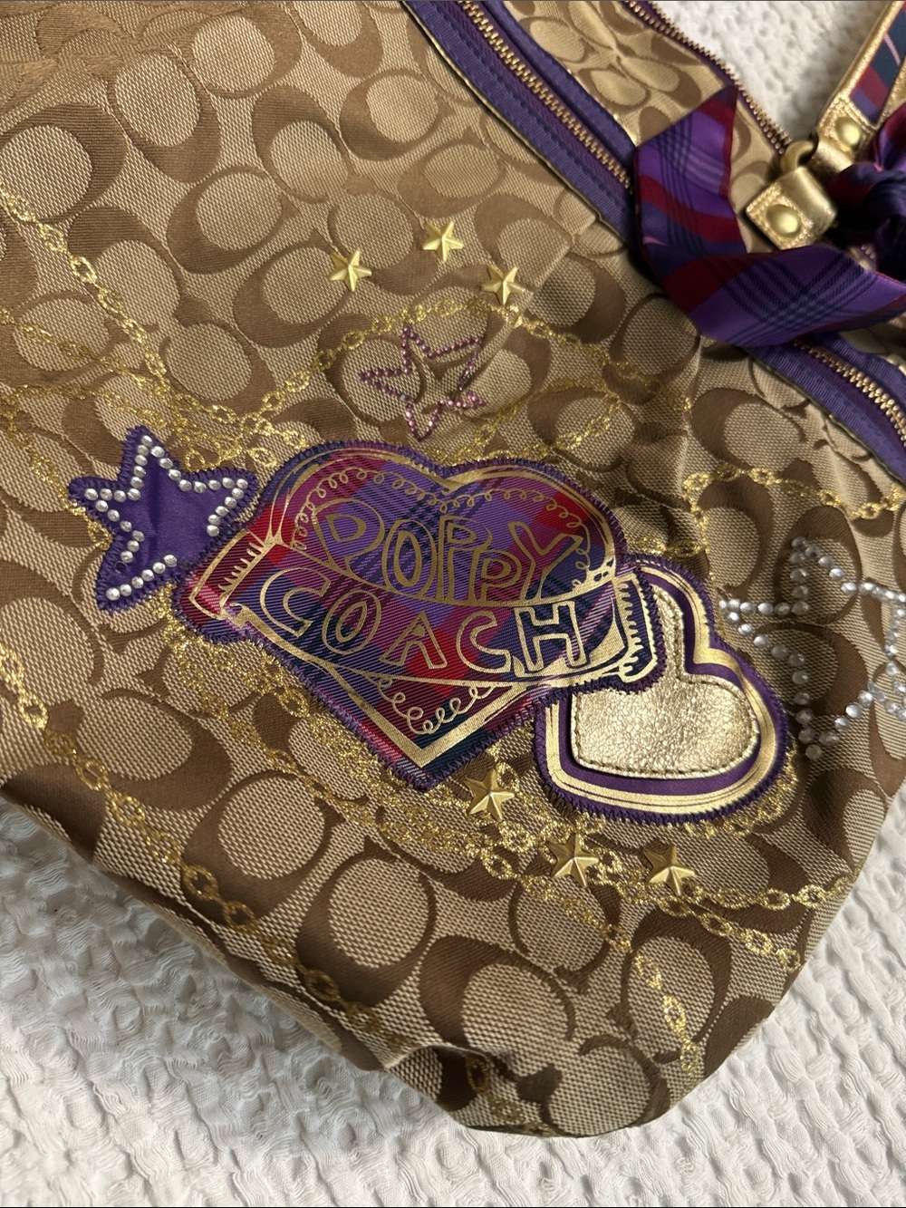 Coach Poppy Tartan Plaid Appliqué Glam Tote - Picture 9 of 16